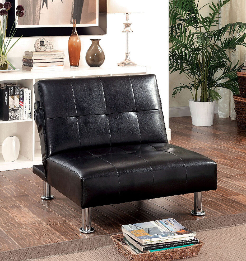 Black contemporary chair w/ side pockets on both sides by Furniture of America