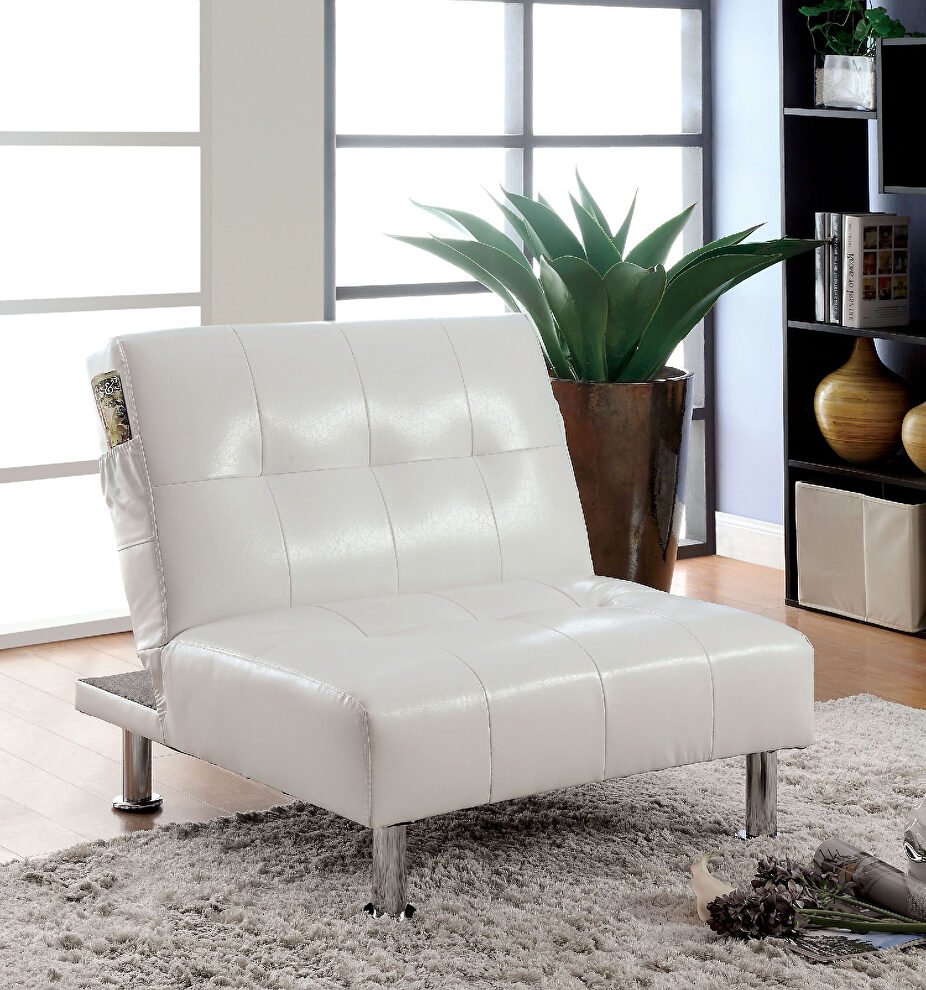 White/chrome contemporary chair w/ side pockets on both sides by Furniture of America