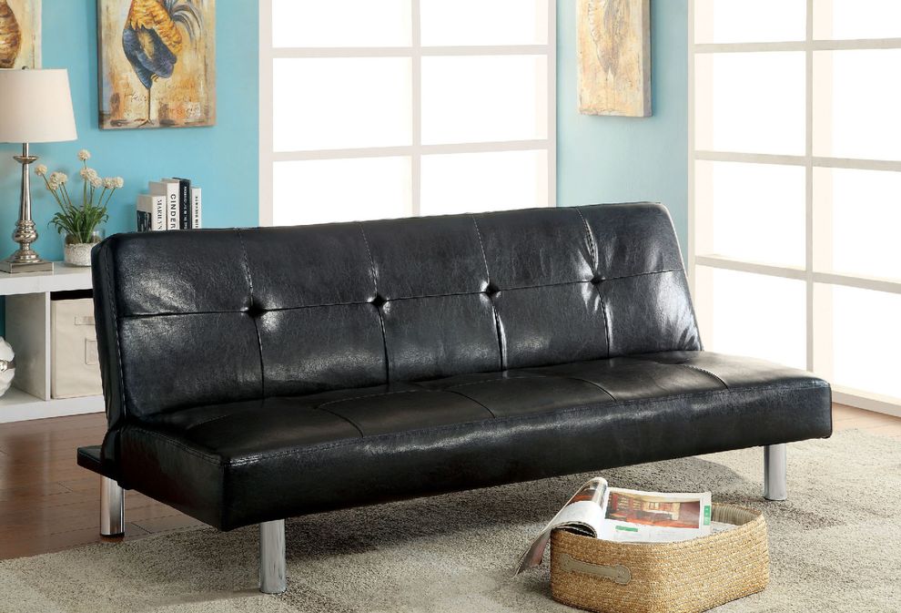 Black/Chrome Contemporary Futon Sofa by Furniture of America