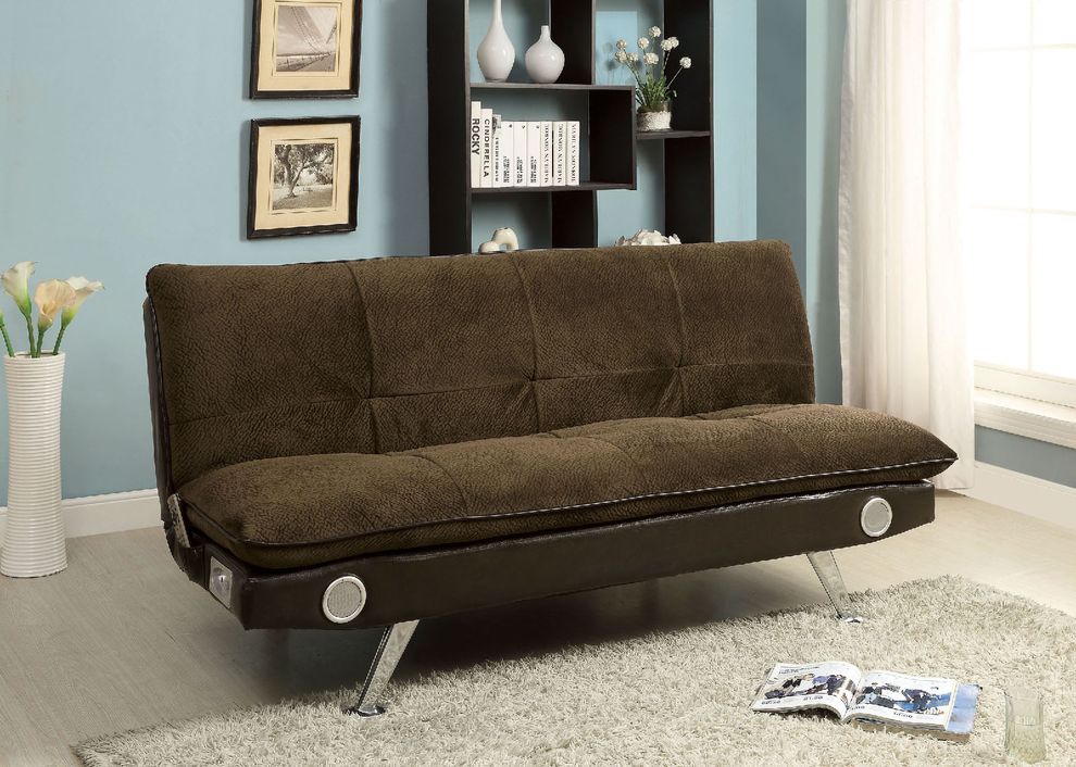 Brown/Chrome Contemporary Futon Sofa by Furniture of America
