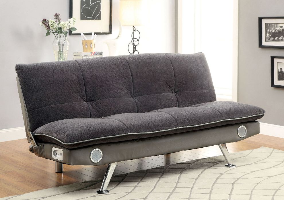 Gray/Chrome Contemporary Futon Sofa, Gray by Furniture of America