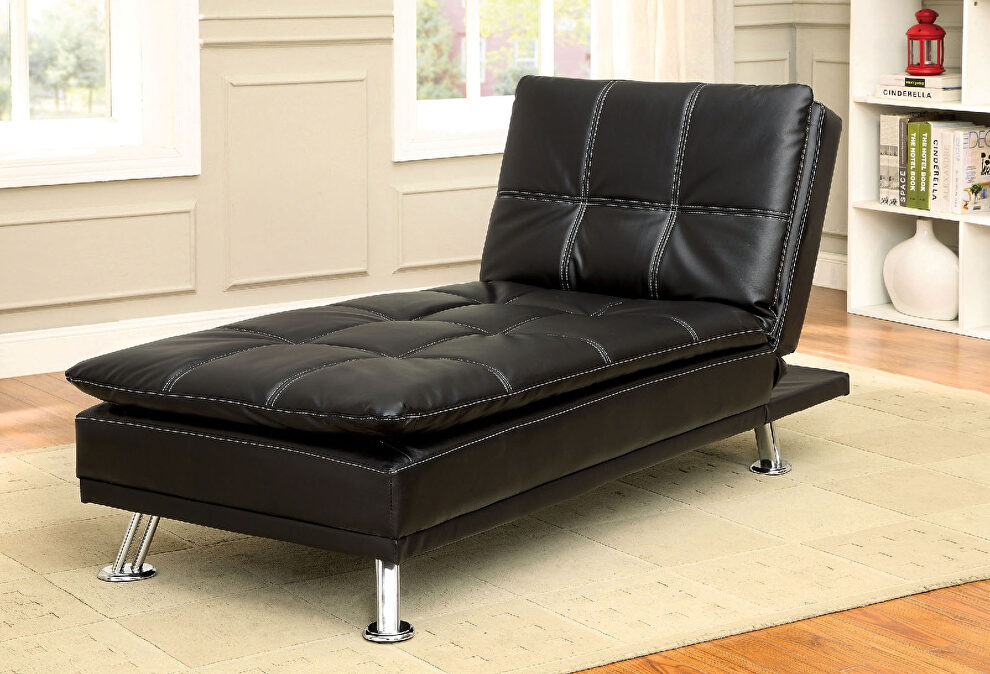 Black/chrome contemporary chaise by Furniture of America