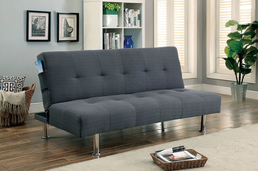 Gray/Chrome Contemporary Futon Sofa by Furniture of America