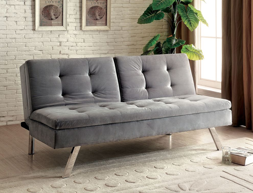 Light Gray Contemporary Split-Back Futon Sofa by Furniture of America