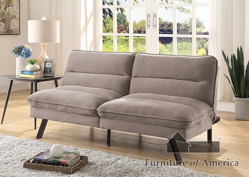 Gray flannelette stylish futon sofa by Furniture of America