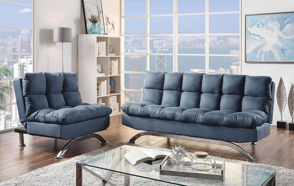 Blue Contemporary Sofa Futon by Furniture of America