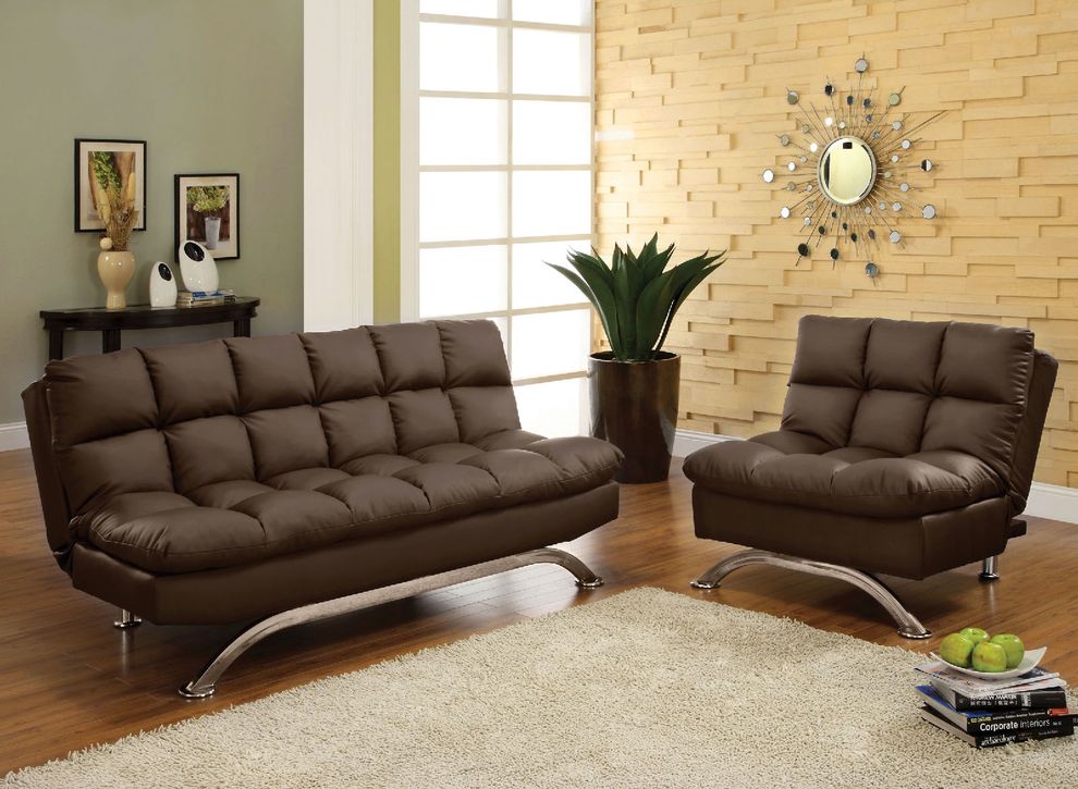 Brown Contemporary Sofa Futon by Furniture of America