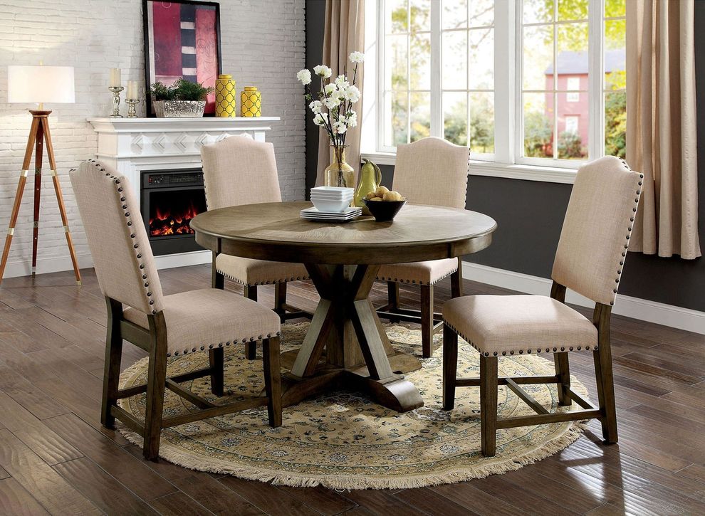 Transitional style light oak round table by Furniture of America