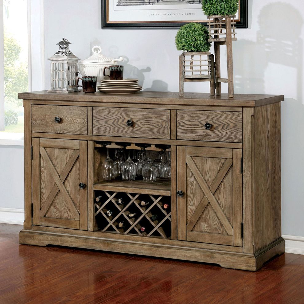 Transitional style light oak server / buffet by Furniture of America