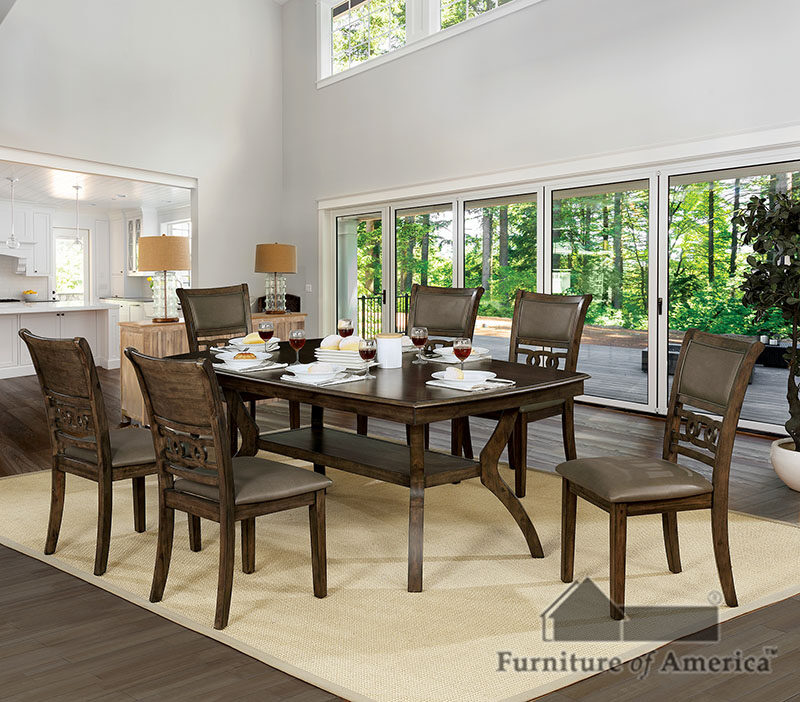 Satin walnut transitional dining table by Furniture of America