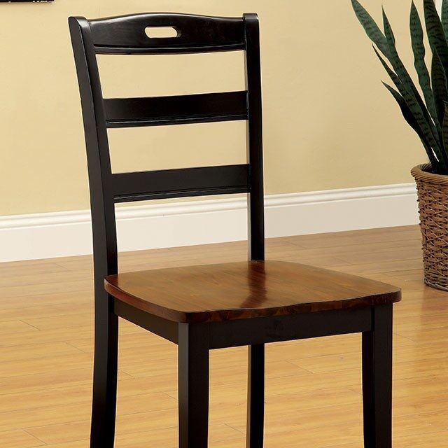 Antique oak & black finish wooden contour seat dining chair by Furniture of America