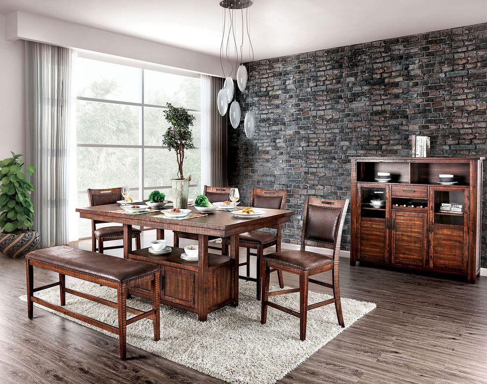 Light walnut rustic counter height table by Furniture of America