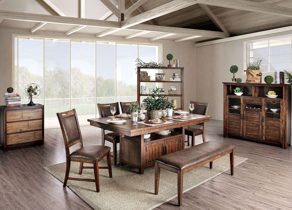 Light walnut rustic dining table with base storage by Furniture of America