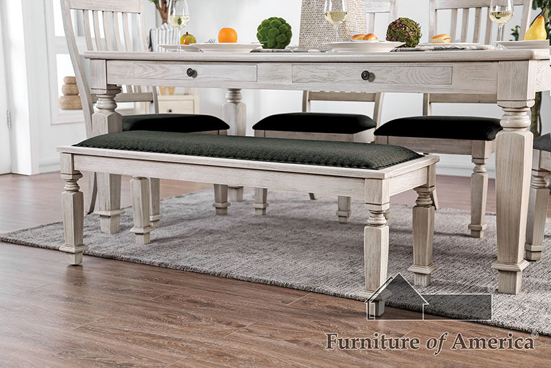 Antique white / gray transitional style bench by Furniture of America