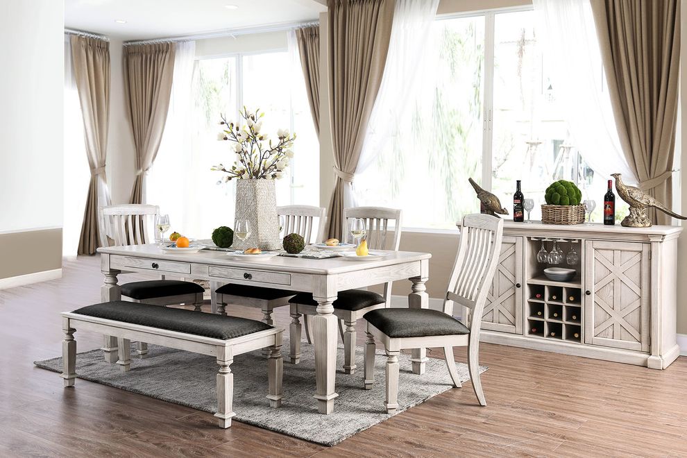 Antique white / gray transitional style family dining table by Furniture of America