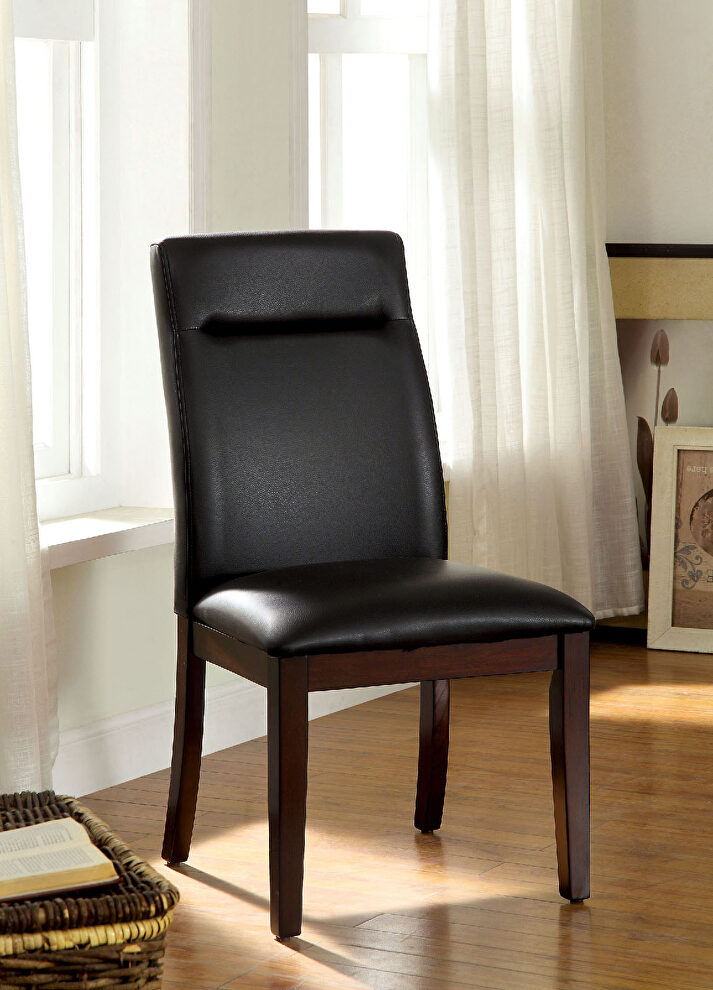 Dark cherry padded leatherette dining chairs by Furniture of America