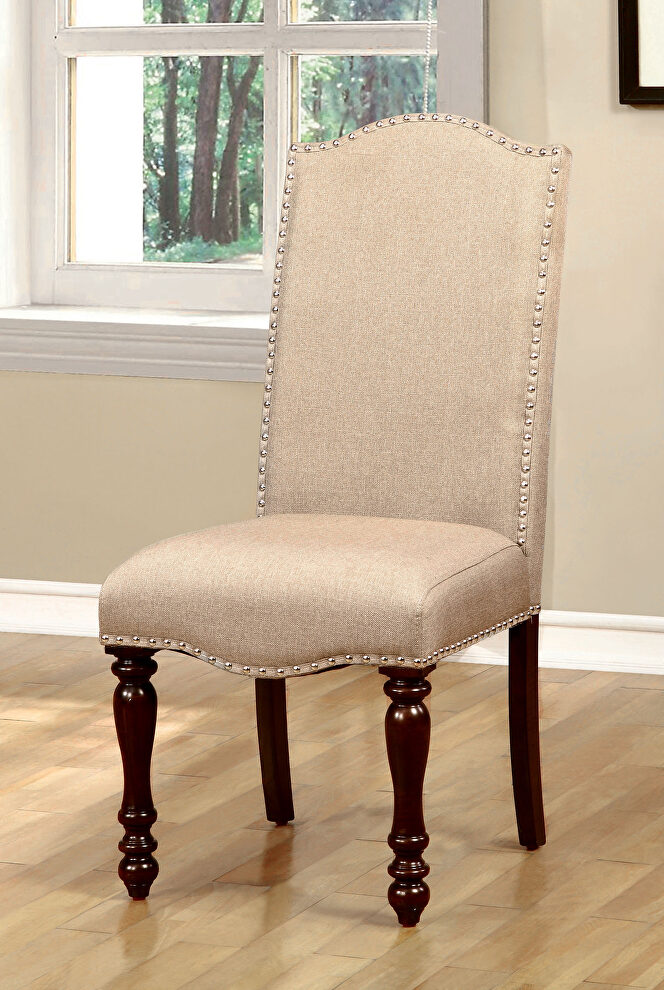 Beige padded fabric chairs dining chair by Furniture of America