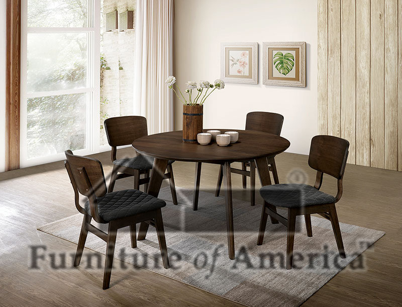 Gray walnut mid-century modern round table by Furniture of America