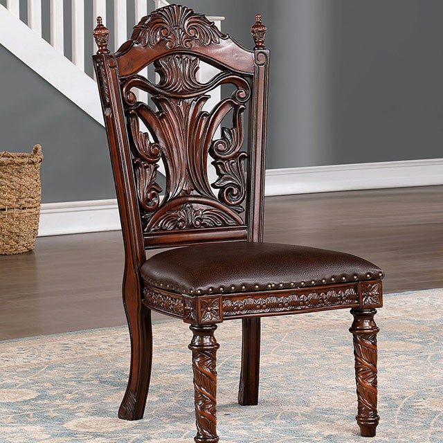 Dark brown leatherette seats dining chair by Furniture of America