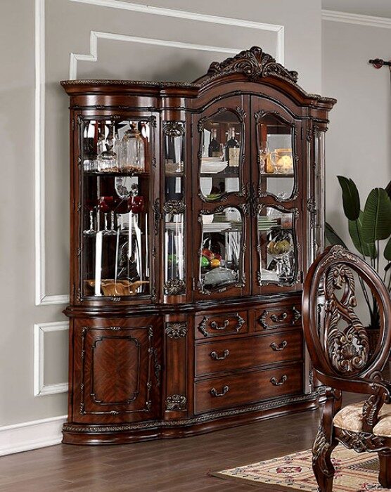 Faux wood carved details hutch & buffet in brown cherry finish by Furniture of America
