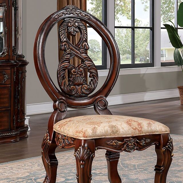 Faux wood carved details dining chair in brown cherry finish by Furniture of America