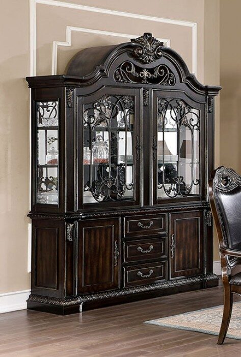 Faux wood carved details hutch & buffet in walnut finish by Furniture of America