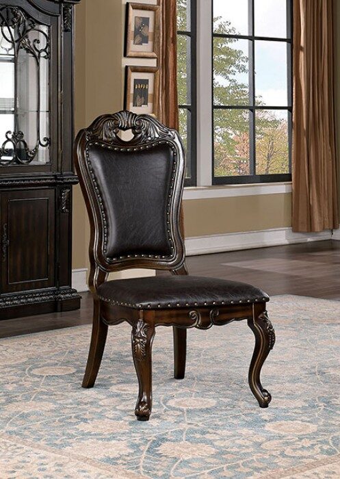 Leatherette seat dining chair in walnut/ dark brown finish by Furniture of America