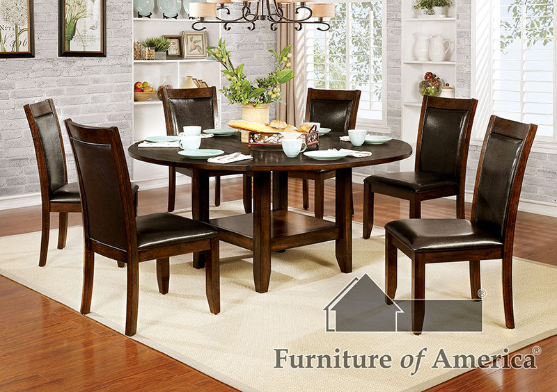 Brown cherry transitional round table by Furniture of America
