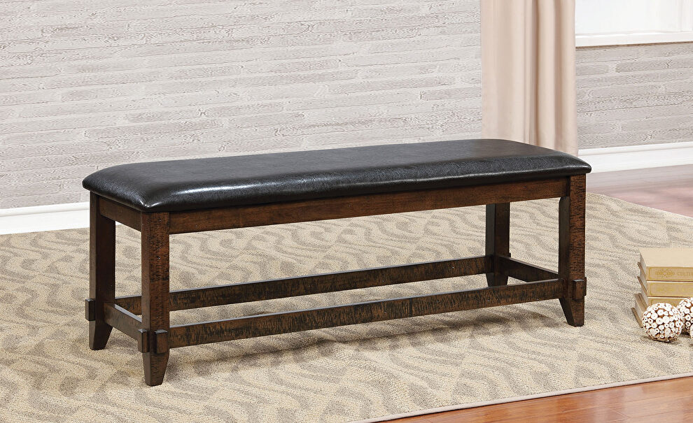 Brown cherry padded leatherette cushions bench by Furniture of America