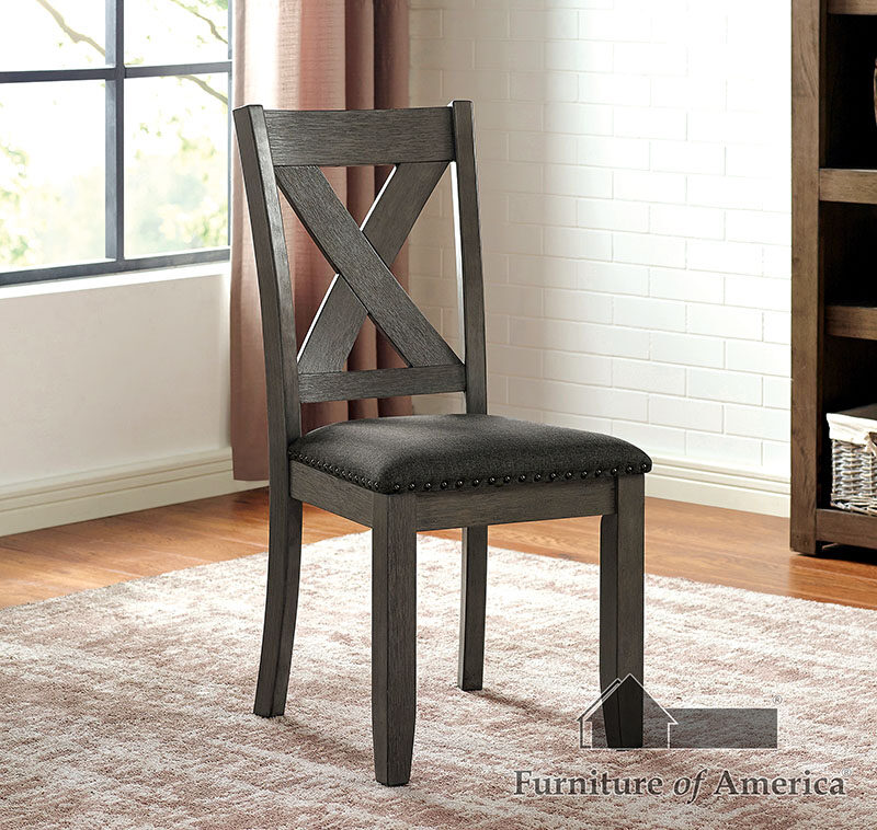 Gray wood grain finish transitional dining chair by Furniture of America