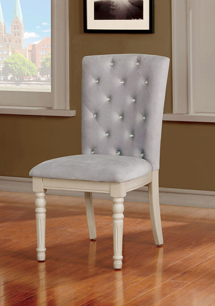 Antique white/ light gray crystal-like button tufted backs dining chair by Furniture of America