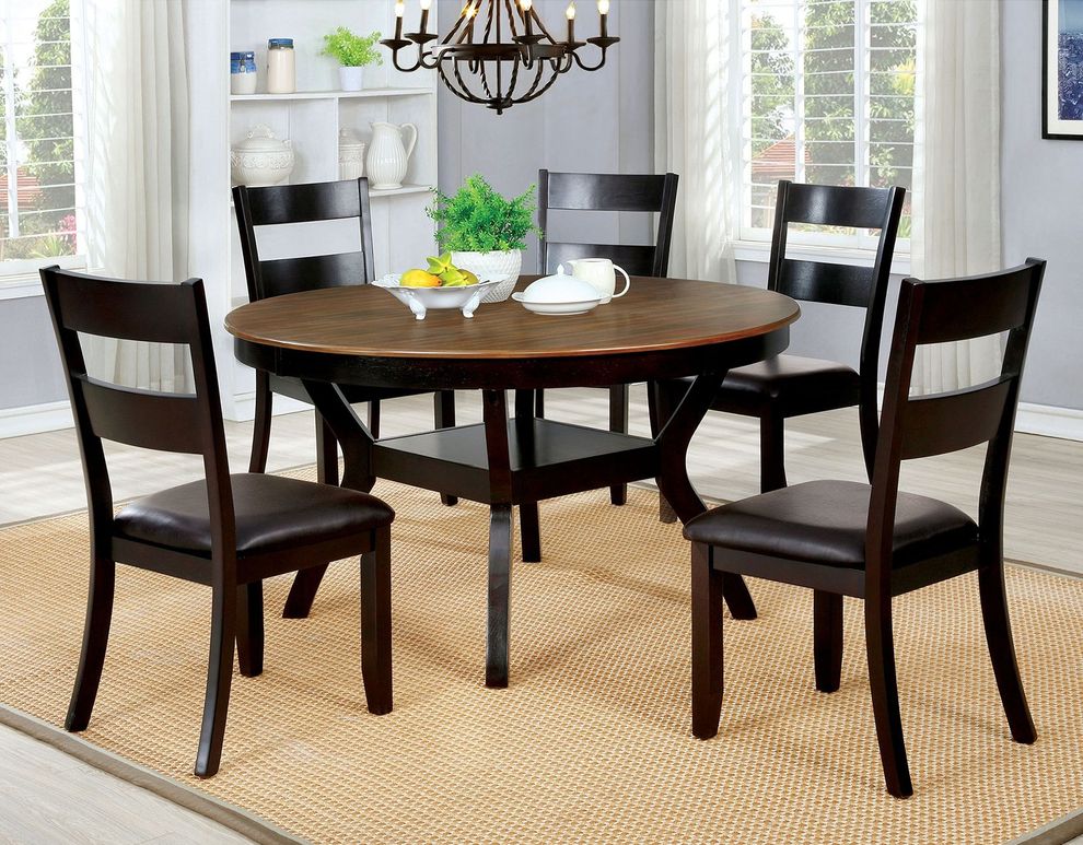 Dark brown/dark oak transitional round table by Furniture of America