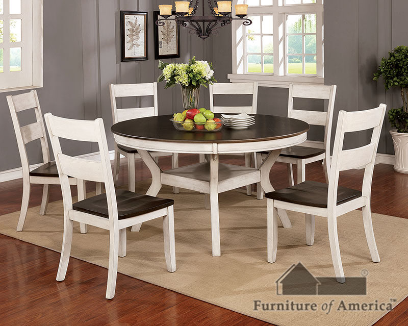 Antique white/dark oak transitional round dining table by Furniture of America