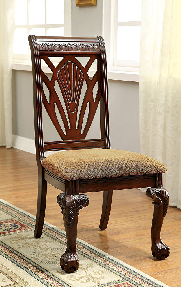 Tan padded fabric seat traditional dining chair by Furniture of America