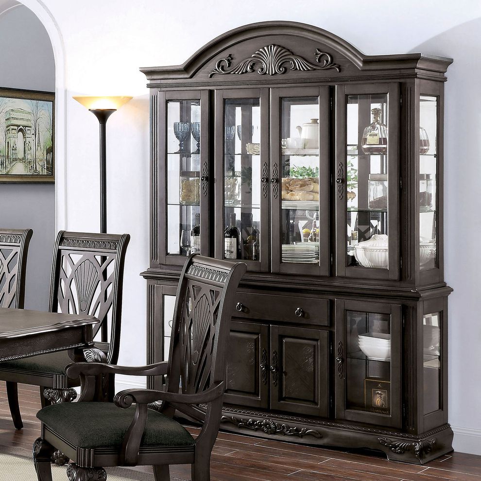 Dark Gray Traditional Buffet + Hutch by Furniture of America