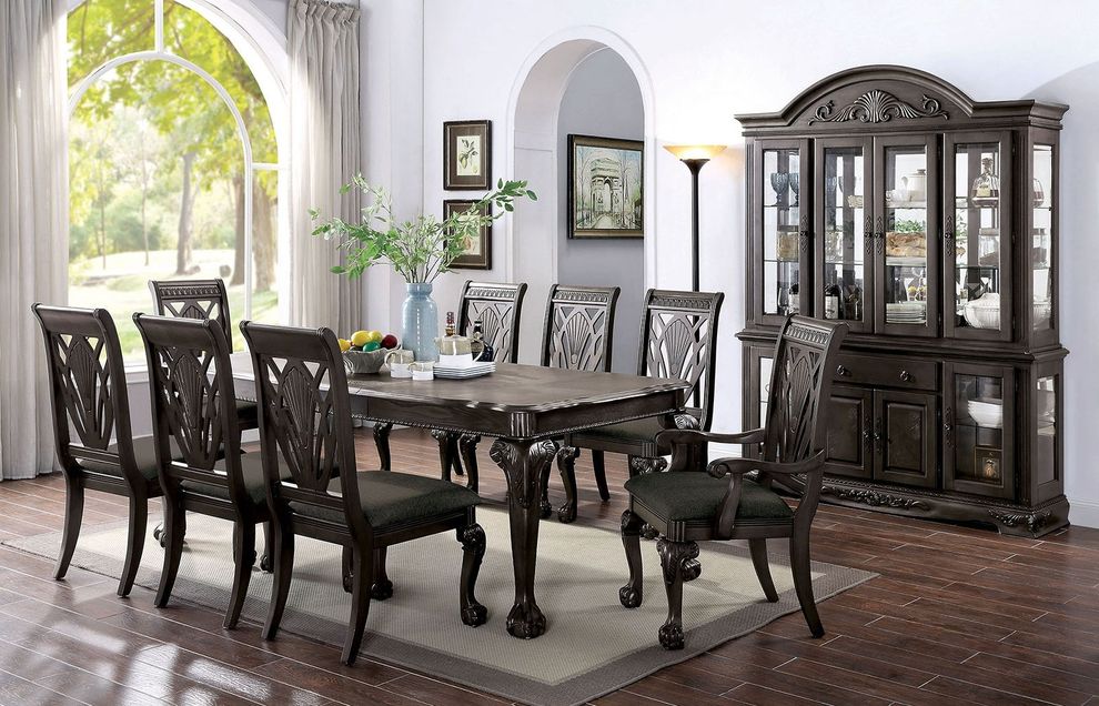 Dark gray traditional dining table w/ 1x18 leaf by Furniture of America