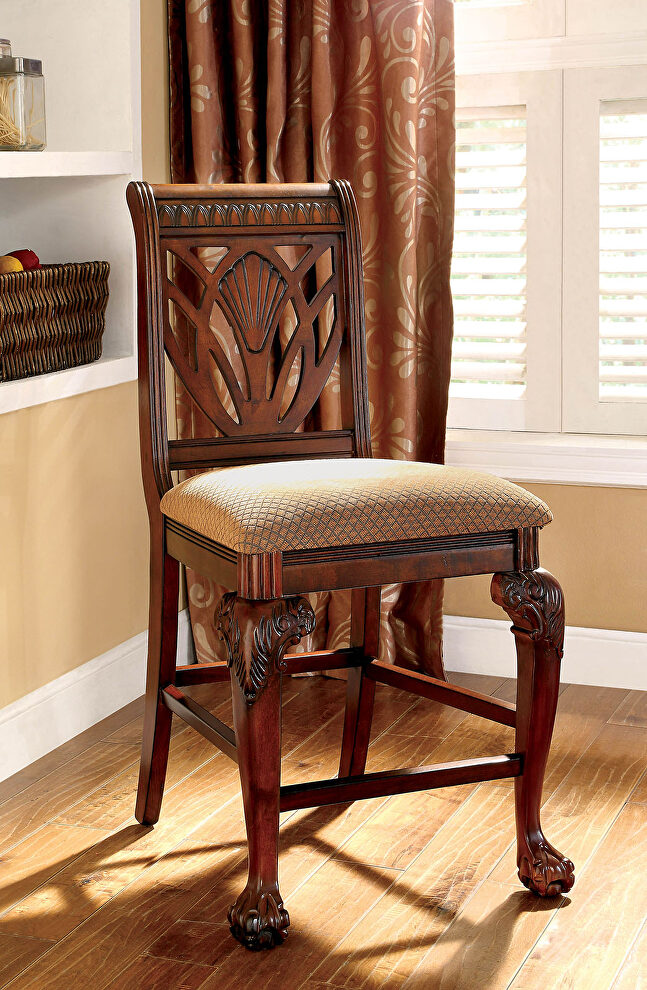 Padded fabric and dazzeling cherry finish counter ht. chair by Furniture of America