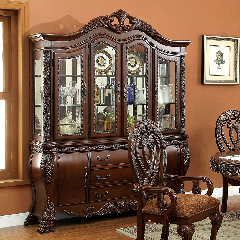 Royal style cherry brown finish buffet + hutch by Furniture of America