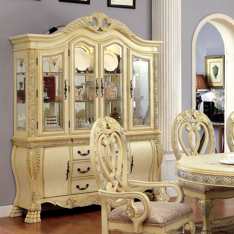 Royal style antique white finish buffet+hutch by Furniture of America