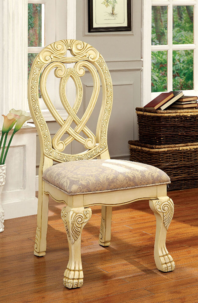 Royal style antique white finish dining chair by Furniture of America