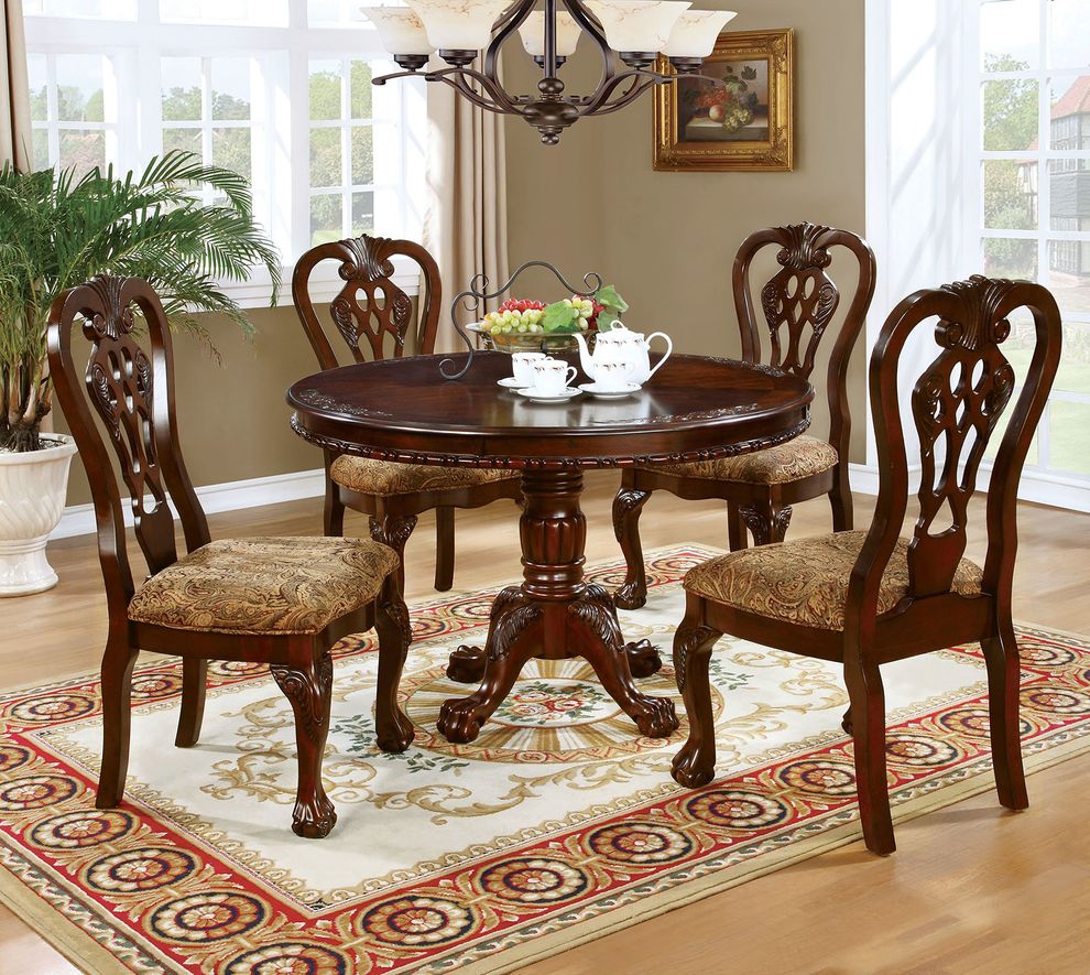 Traditional brown cherry wood round table by Furniture of America