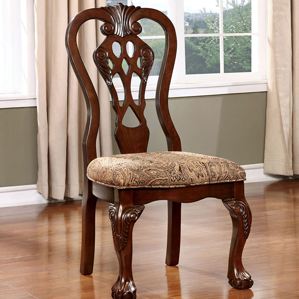 Brown cherry damask print fabric dining chair by Furniture of America