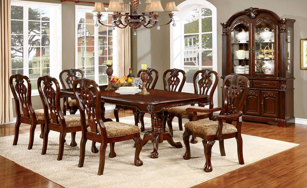 Traditional brown cherry wood table w/ leaf by Furniture of America
