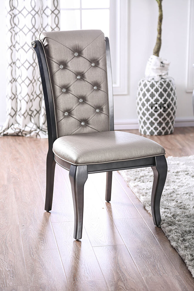 Gray padded leatherette cushions dining chair by Furniture of America
