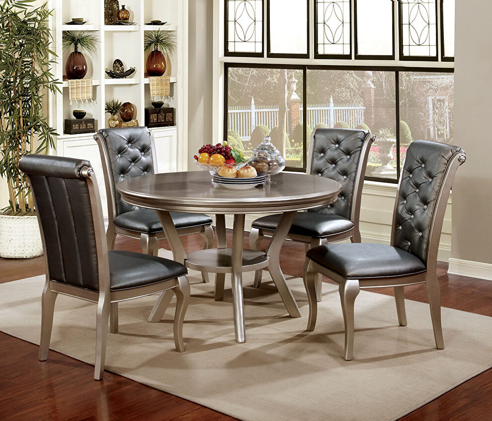 Champagne finish round dining table by Furniture of America
