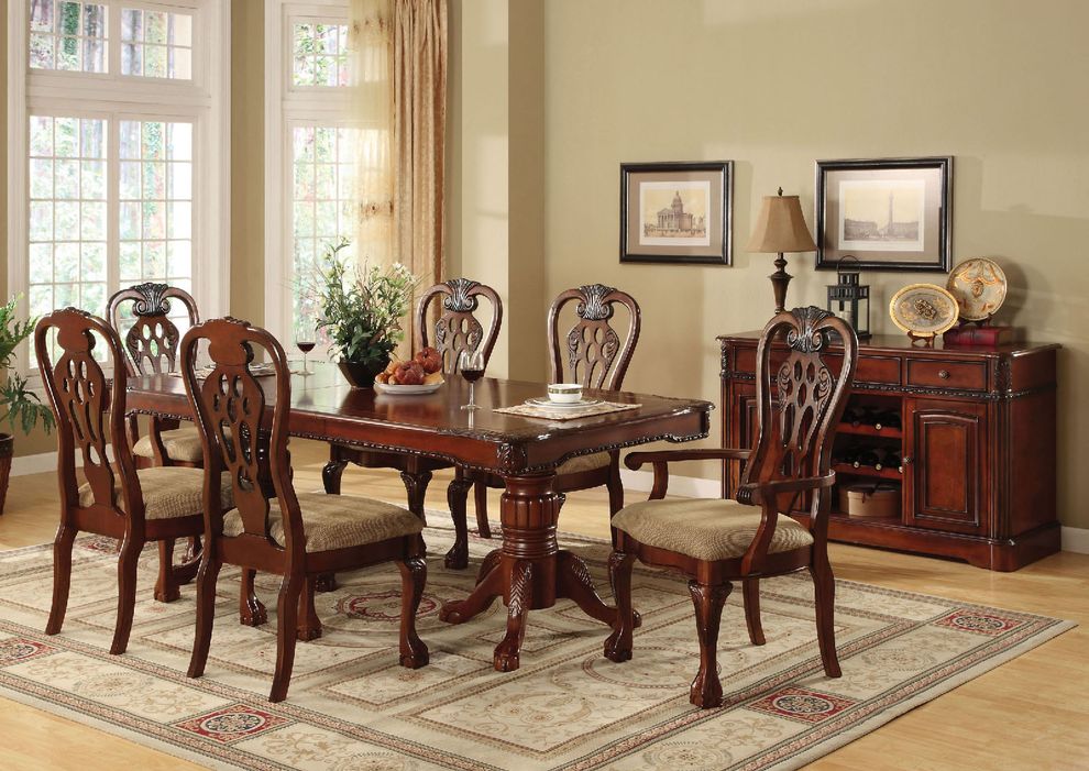 Traditional style cherry woof family size dining table by Furniture of America