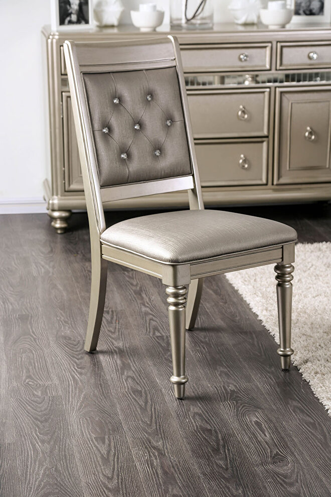 Champagne finish padded leatherette cushions dining chair by Furniture of America