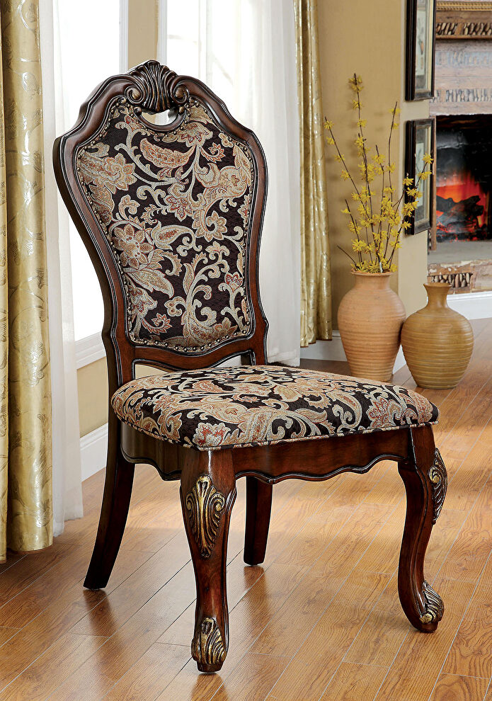 Cherry/pattern traditional side chair by Furniture of America