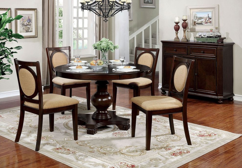 Round brown cherry dining table by Furniture of America