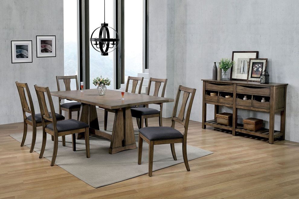 Light oak wood trestle base family size dining table by Furniture of America